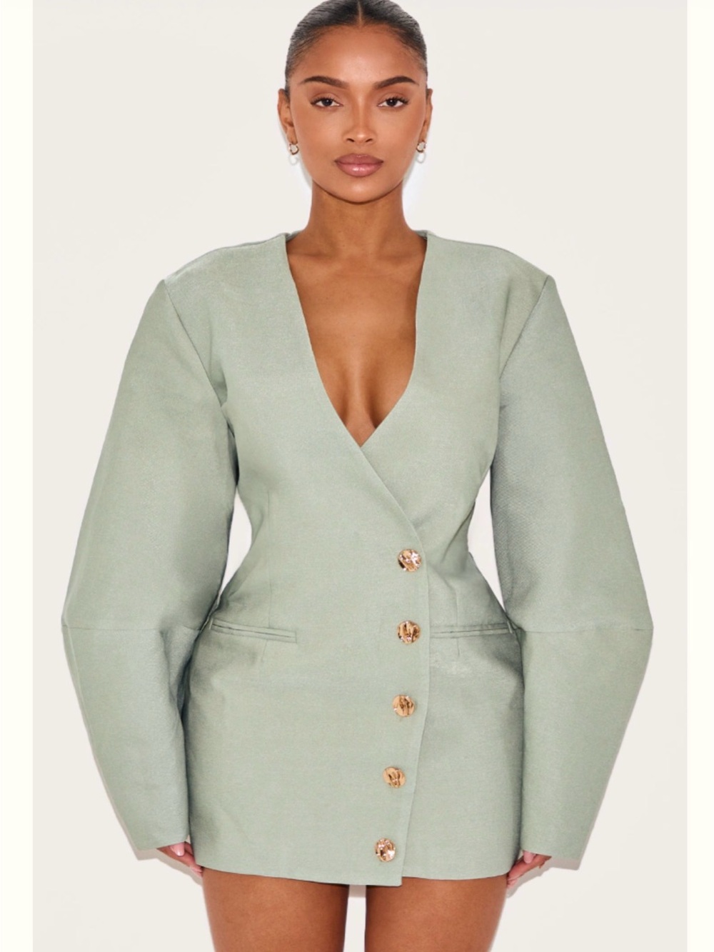 PrettyLittleThing Sage Green Long Sleeve Blazer Dress